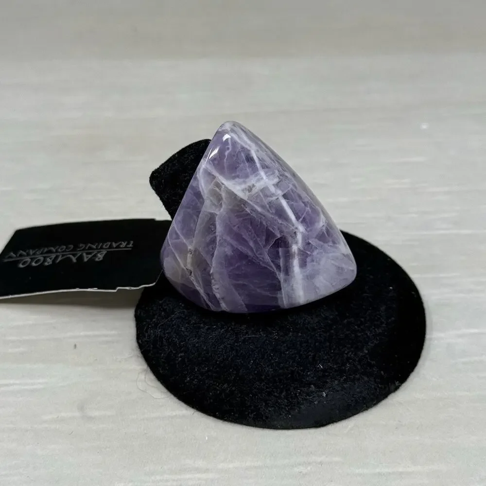 Chunky One Piece Purple Amethyst Raised Face Polished Stone Ring Size 8